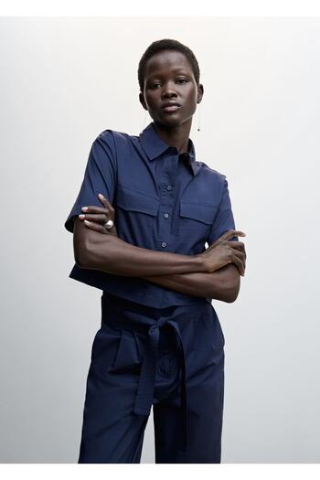 MANGO Woman Cotton Shirt with Chest Pockets
