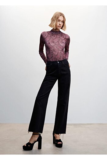 MANGO Woman Patterned Long Sleeve T-Shirt