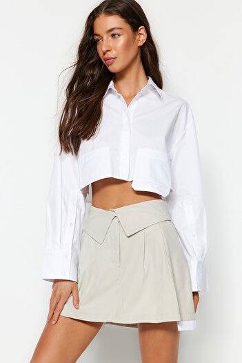 Trendyol Collection Bézs Visible Pocket zsebes szőtt rövidnadrág szoknya TWOSS23SR00324