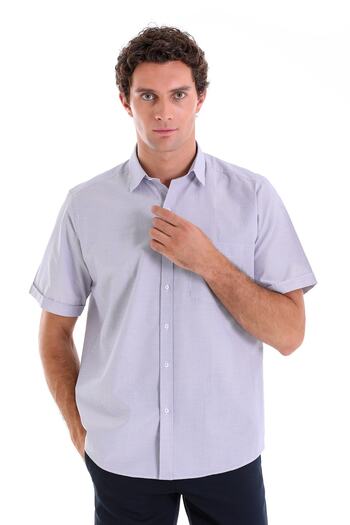 Hatemoğlu Purple Regular Fit Checkered Cotton Slim Collar Short Sleeve Classic Shirt