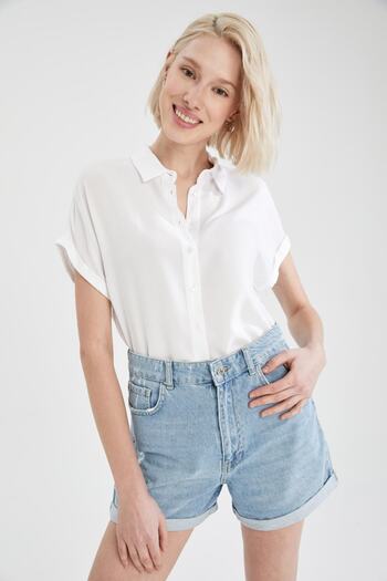 DeFacto Regular Fit Basic rövid ujjú viszkóz ing