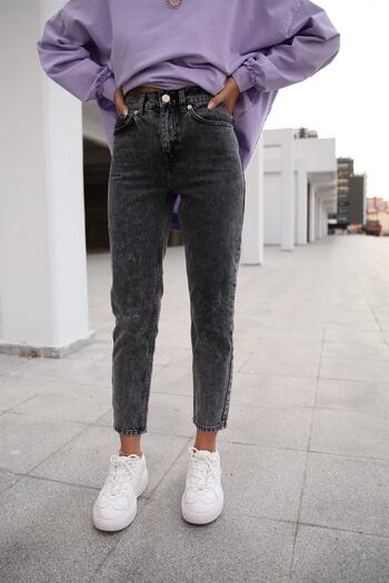Trn JNS Spanish High Waist Smoked Snow Mom Jeans Lycra Colorfast Smoked Extra Comfortable Mom Jeans