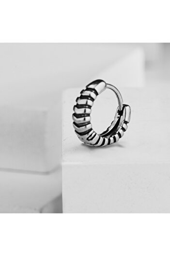 Viking Striped Oval Modern Design Hoop Stainless & Tarnish Stainless 316L Steel Unisex Gothic Earring