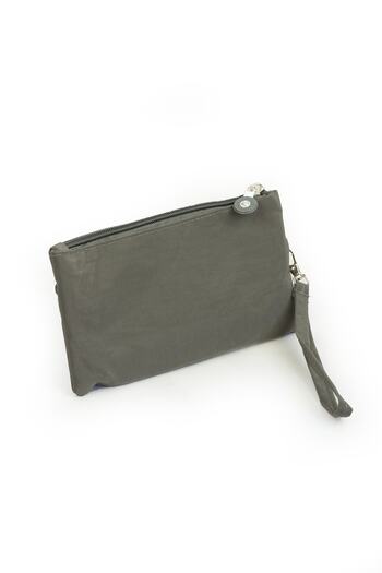 İMAKS Crinkle/Clinker Water Repellent Fabric 2 Zippers Wrist Strap Mobile Phone Handbag Wallet Gray 1115