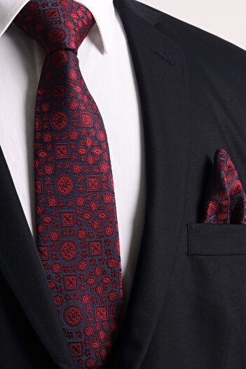 Esgue Handmade 7.5 cm Burgundy Patterned Tie Handkerchief