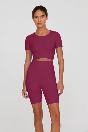 MİSTİRİK Felolin Pattern Gatherer And Seamless Pattern Side Ribbed Knitted Biker Shorts Claret Red Color