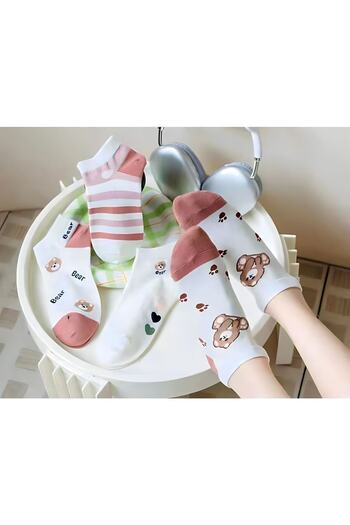 BGK 5-Piece Patterned Pink Women's Booties Socks