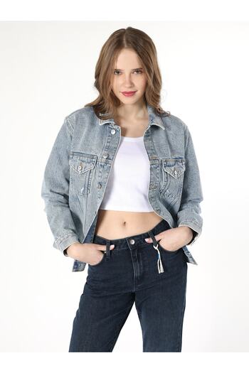 Colin's Regular Fit Cepli Mavi Kadın Jean Ceket