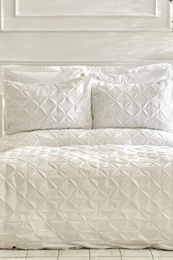 Karaca Home Castello 100% Cotton Single Duvet Cover Set with Button Closure White
