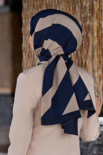 Vissona Γυναικείο σάλι μετάξι Medina Navy Blue-Beige