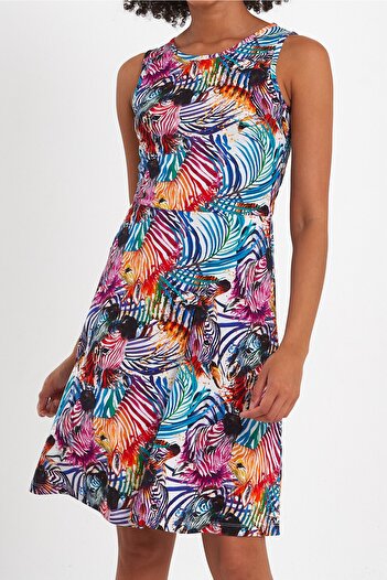 ESPİNA Multicolored A-Line Mini Knitted Patterned Dress