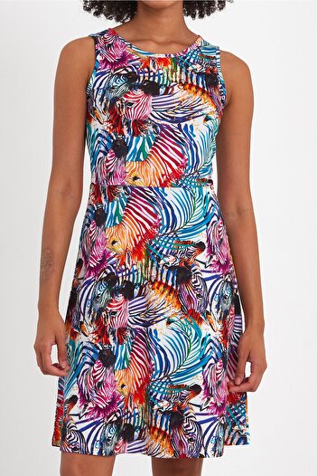 ESPİNA Multicolored A-Line Mini Knitted Patterned Dress