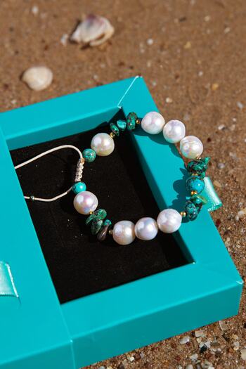 Deniz Doğal Taş Good Luck Bracelet - Certified Natural Stone, African Turquoise, Pearl, Hematite