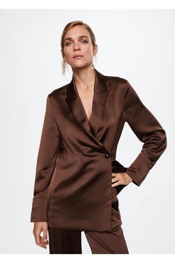 MANGO Woman Satin Double Breasted Blazer Jacket