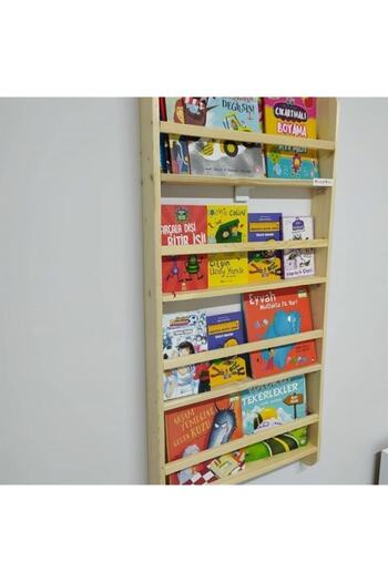 Zeki Karga Ahşap Montessori Eğitici Çocuk Odası Kitaplık Rafı Duvara Monte 4 Bölmeli 120 Cm X 60 Cm X 6 Cm