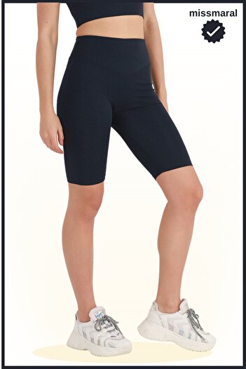 missmaral Women's Short Leggings Seasonal Sports Shorts Navy Blue Gathering High Waist Comfortable and Stylish 1070
