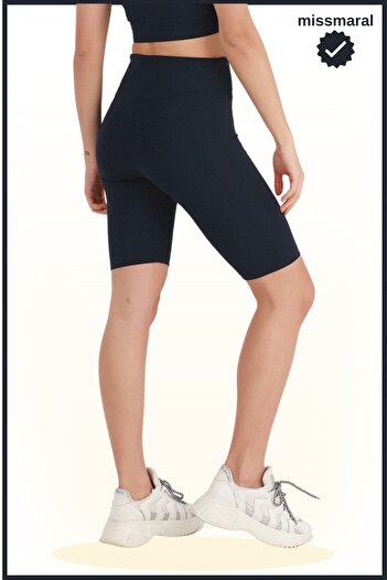 missmaral Women's Short Leggings Seasonal Sports Shorts Navy Blue Gathering High Waist Comfortable and Stylish 1070