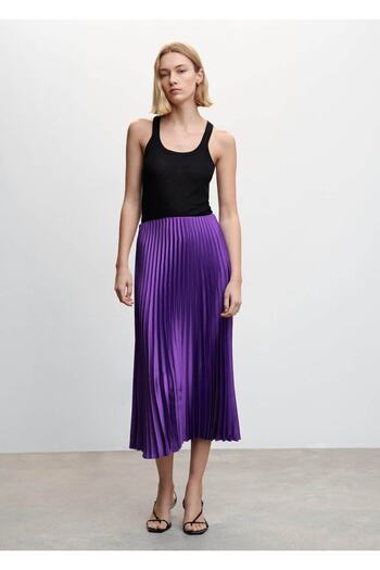MANGO Woman Pleated Satin Skirt