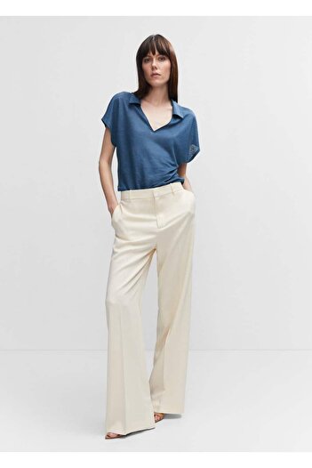 MANGO Woman V-Neck Linen Polo Shirt