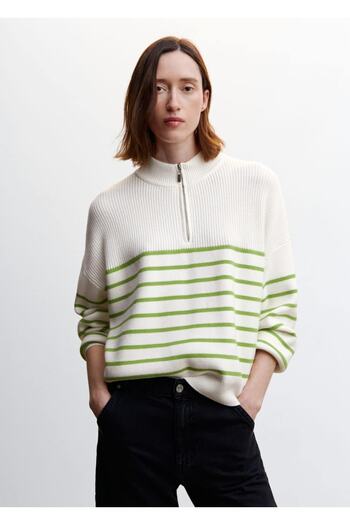 MANGO Woman Zippered Striped Sweater