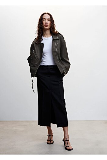 MANGO Woman Distressed Look Biker Jacket