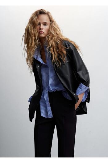 MANGO Woman Leather Look Shirt Jacket