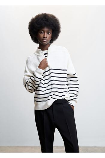 MANGO Woman Zippered Striped Sweater