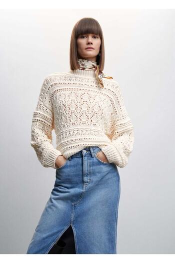 MANGO Woman Openwork Knit Perkins Collar Sweater