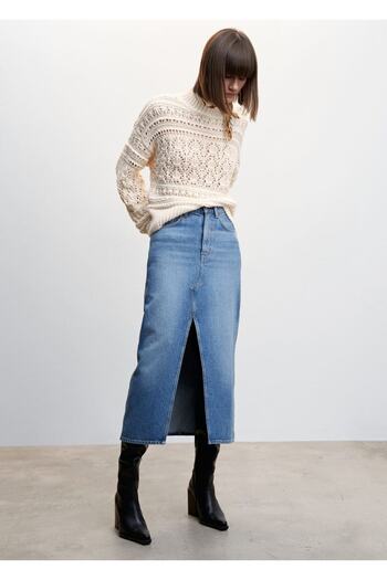 MANGO Woman Openwork Knit Perkins Collar Sweater