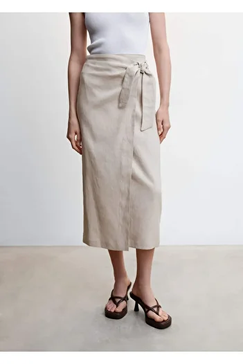 MANGO Woman Λινό Wrap Φούστα