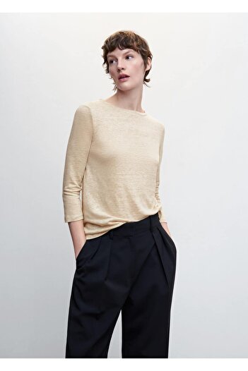 MANGO Woman Long Sleeve Linen T-Shirt