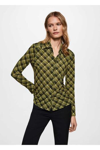 MANGO Woman Checkered Draped Shirt