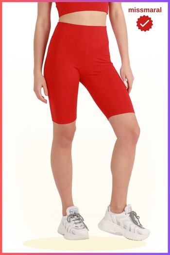 missmaral Women's Short Leggings Sports Shorts Seasonal Red Recovery High Waist Comfortable And Stylish Bikers 1070