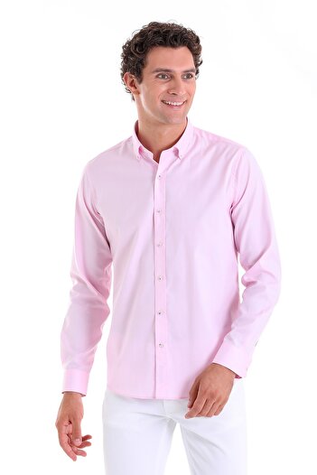 Hatemoğlu Pink Comfort Fit Straight 100% Cotton Button Collar Long Sleeve Oxford Shirt