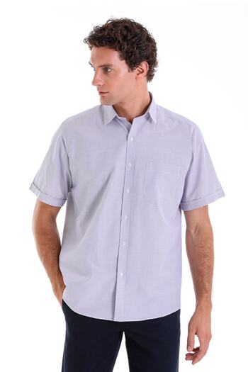 Hatemoğlu Purple Regular Fit Checkered Cotton Slim Collar Short Sleeve Classic Shirt