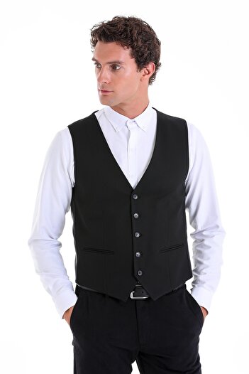 Hatemoğlu Black Slim Fit Plain V-Neck Classic Vest