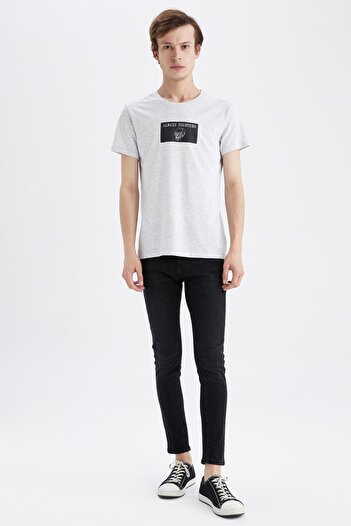 DeFacto Slim Fit Crew Neck Skull Printed Short Sleeve T-Shirt