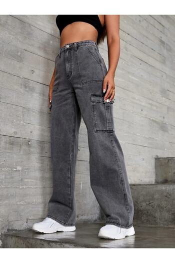 SHEVEGA Smoked Cargo Pocket High Waist Wide Leg Jeans Jeans