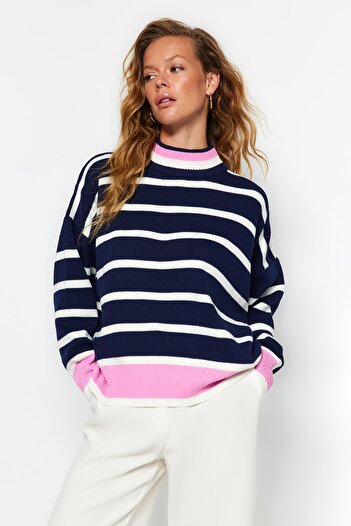 Trendyol Collection Pulover de tricotaje Super Wide Fit albastru bleumarin TWOAW24KZ00404