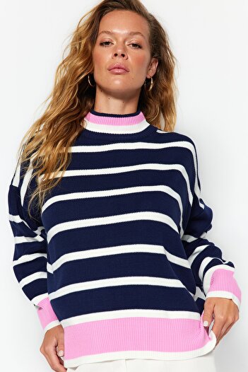 Trendyol Collection Pulover de tricotaje Super Wide Fit albastru bleumarin TWOAW24KZ00404