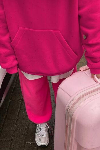 Machetta Plus Size Fuchsia Unprinted Hooded Oversize Sweatshirt