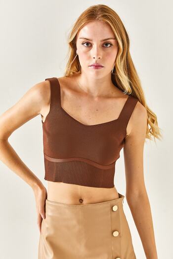 Olalook Women's Bitter Coffee Strap Detailed Knit Blouse BLZ-19001363