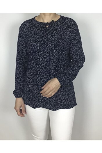 ECE GİYİM String Collar and Rubber Sleeve Combed Cotton Blouse - Lycra and Patterned