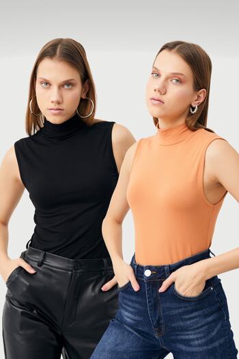 Bipantolon Women's Black Salmon 2-Piece Sleeveless Body
