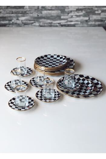 GÜRCÜGLASS Damalı 24 Prç Set