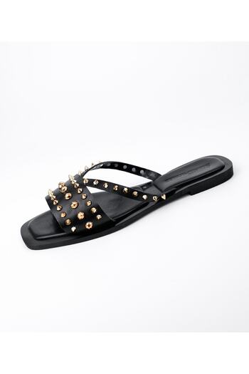 Sibel Durmaz Pucino Black Gold Troc Detailed Slippers
