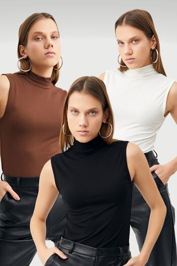 Bipantolon Women's Black White Bitter Brown 3-Piece Sleeveless Body
