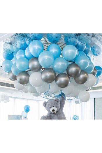 Hyd 30 Metallic Balloons (Blue - White - Silver Mixed) Flying Balloon