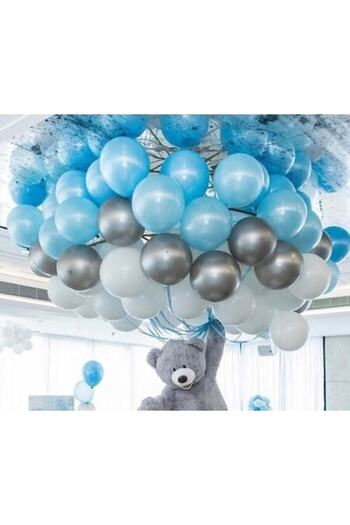 Hyd 30 Metallic Balloons (Blue - White - Silver Mixed) Flying Balloon