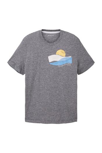 Tom Tailor T-Shirt gestreiftes Kurzarmshirt mit Rundhalsausschnitt und Foto-Print